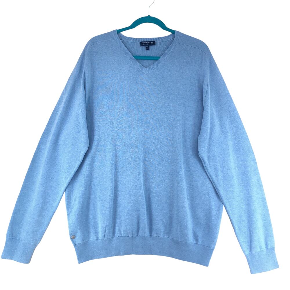 Peter Millar Crown Crafted Mens Size XXL Deuce Interlock V Neck Sweater Blue